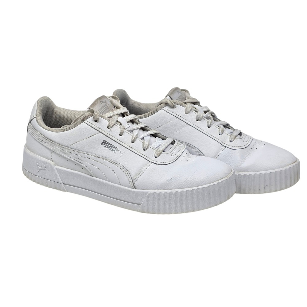 Puma Carina Leather Platform Sneakers Women White Lace Up Low Top Shoes Size 9.5